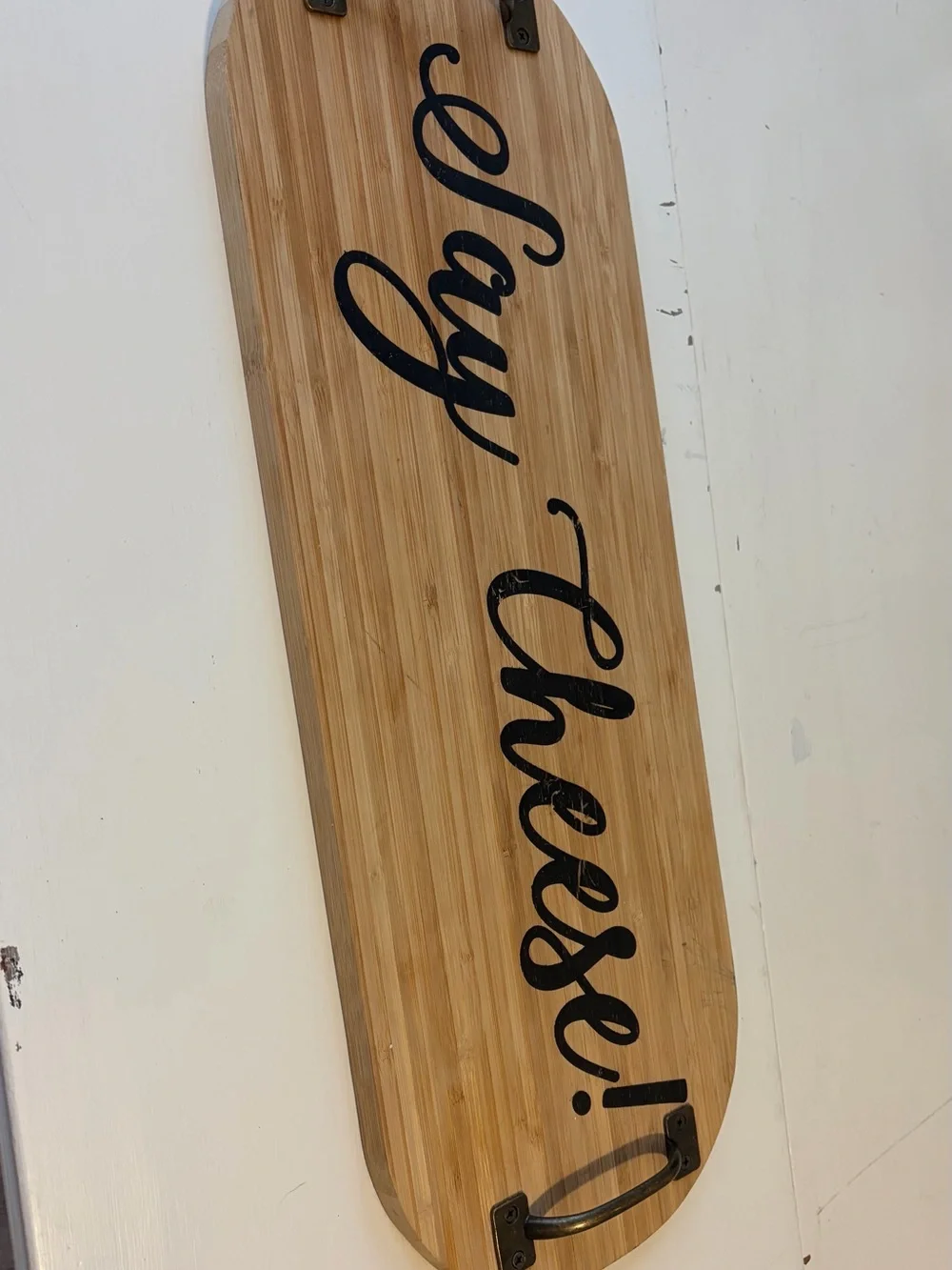 Wooden 'Say Cheese' Wall Serving Tray - Natural Bamboo with Black Script